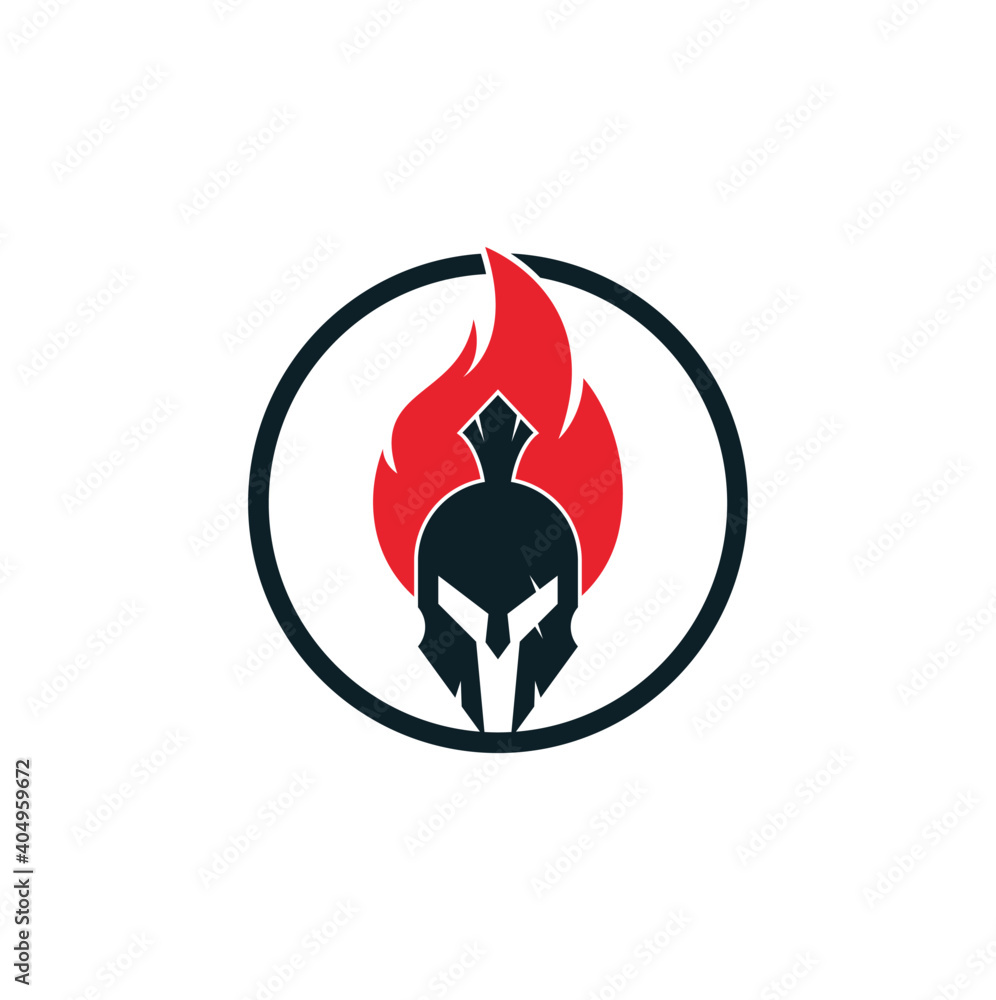 Spartan fire logo design vector. spartan helmet logo on fire. Stock ...