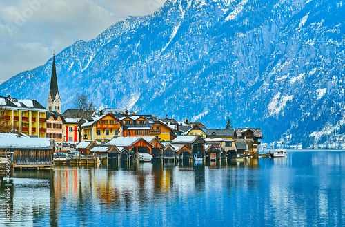 The small port of Hallstatt, Salzkammergut, Austria photo