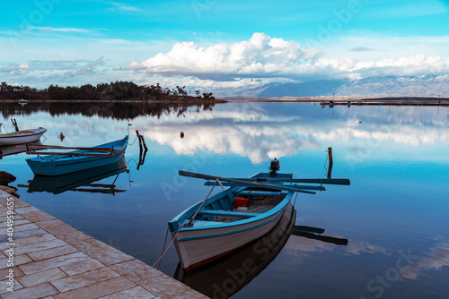 Boats moored in Nin lagoon, Dalmatia, Croatia.