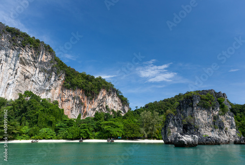 Sand beach and green rocks of Hong island, Thailand