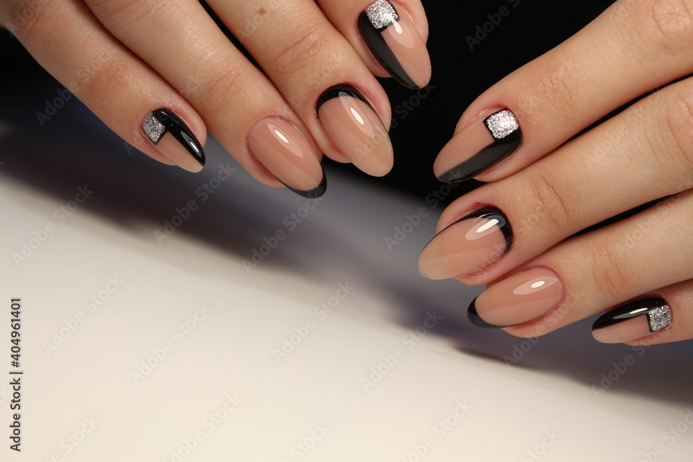 glamorous beautiful manicure on a trendy texture glamorous beautiful manicure on a trendy texture