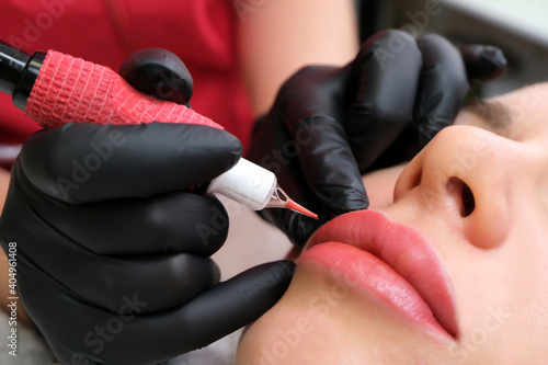Close up of permanent lip makeup