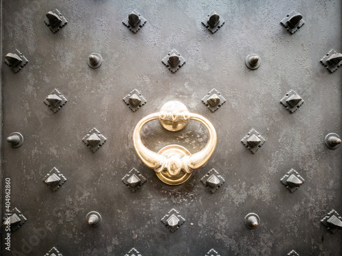 Door golden handle, copy space photo