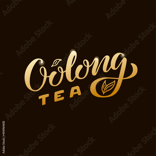 Vector illustration of oolong tea brush lettering for package, banner, flyer, poster, bistro, café, shop signage, advertisement design. Handwritten text for template, sign, billboard, print 