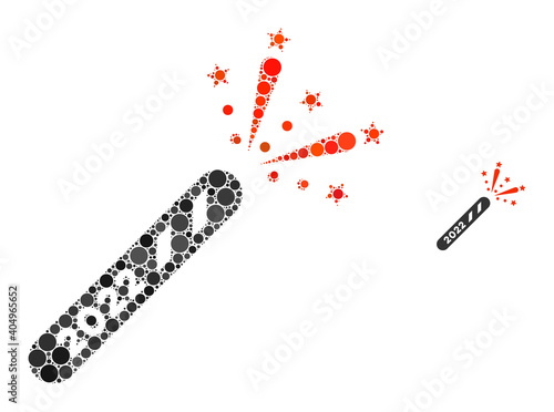 2022 firecracker mosaic of circle elements in various sizes and color tones. Vector circle elements are composed into 2022 firecracker illustration. 2022 firecracker isolated on a white background.