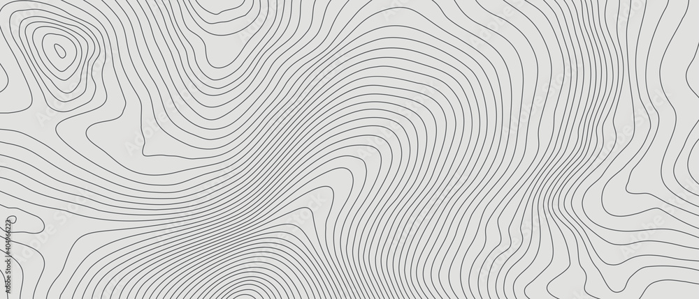Fototapeta The stylized height of the topographic contour in lines and contours. The concept of a conditional geography scheme and the terrain path. Black on Gray. Ultra wide size. Vector illustration.