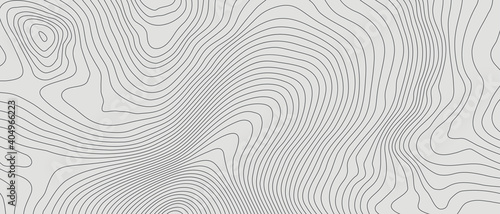 The stylized height of the topographic contour in lines and contours. The concept of a conditional geography scheme and the terrain path. Black on Gray. Ultra wide size. Vector illustration. photo