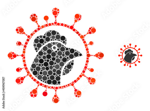 Chicken flu coronavirus collage of filled circles in different sizes and shades. Vector filled circles are grouped into chicken flu coronavirus composition.