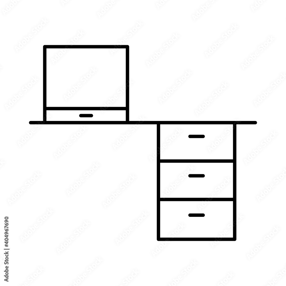 office desk with computer, line style office desk with computer, line style