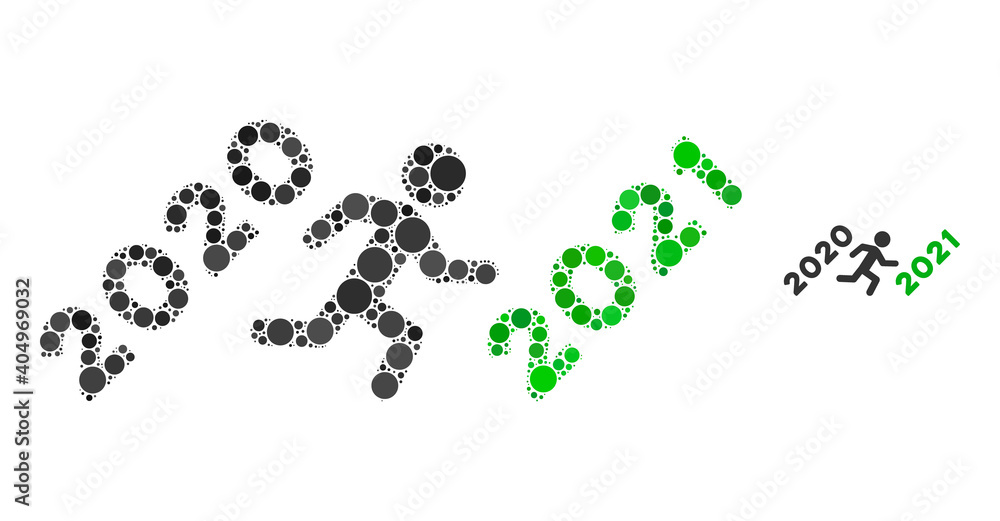 Man run to 2021 mosaic of round dots in various sizes and color tints. Vector round dots are organized into man run to 2021 mosaic. Man run to 2021 isolated on a white background. Man run to 2021 mosaic of round dots in various sizes and color tints. Vector round dots are organized into man run to 2021 mosaic. Man run to 2021 isolated on a white background.