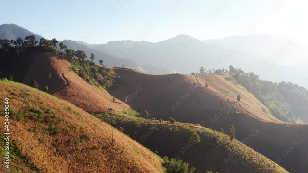 Aerial view of mountain range in morning in remote location of Tak province, Thailand Aerial view of mountain range in morning in remote location of Tak province, Thailand
