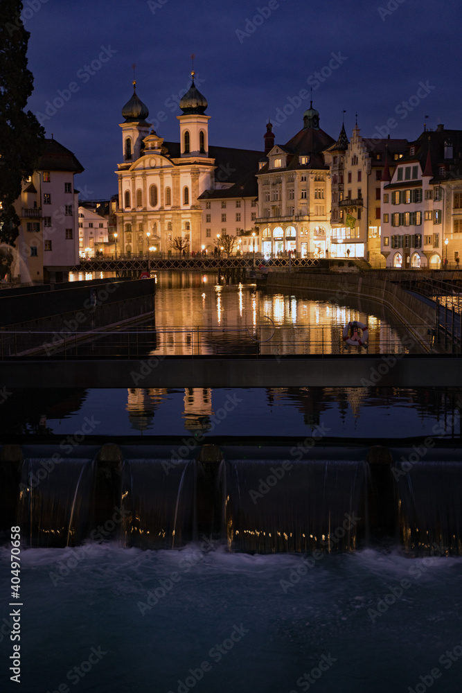 Luzern the river Reuss by night