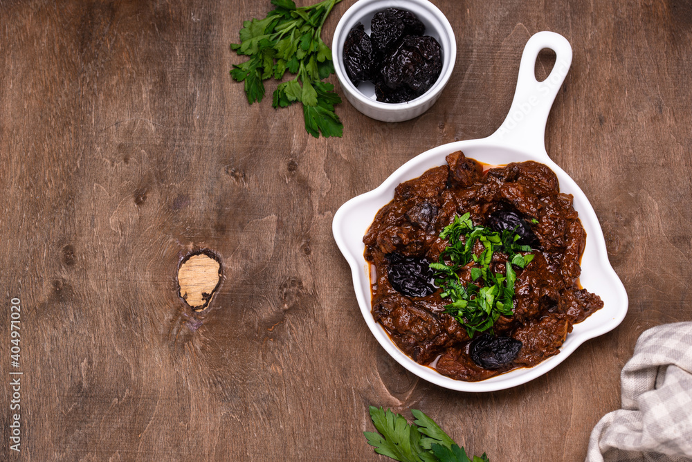 Hot stewed meat with prunes Hot stewed meat with prunes
