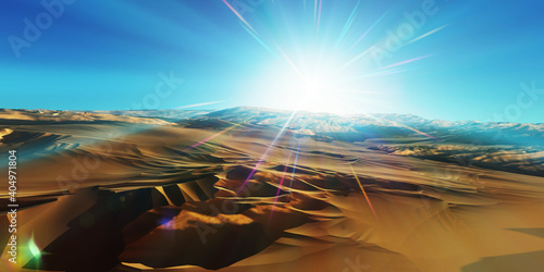 Dunes sunset over the desert. 3d rendering