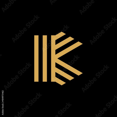 Letter K creative modern monogram logo, many parallel lines smooth geometric shapes