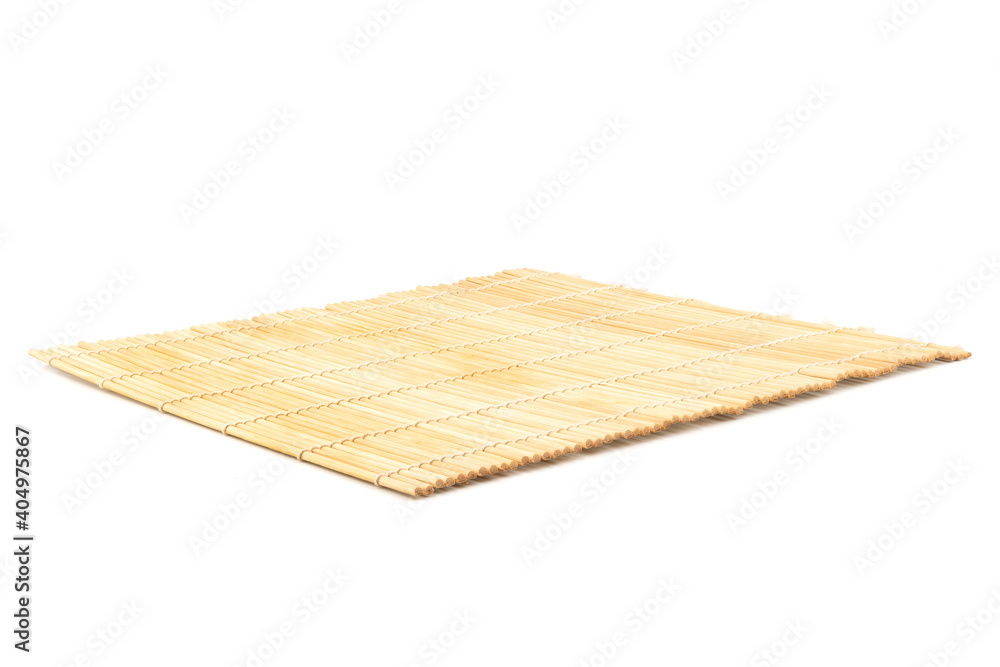 Bamboo food mat isolated on white background.