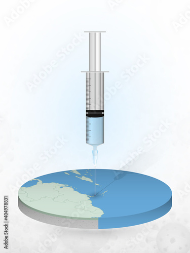 Vaccination of Grenada, injection of a syringe into a map of Grenada.