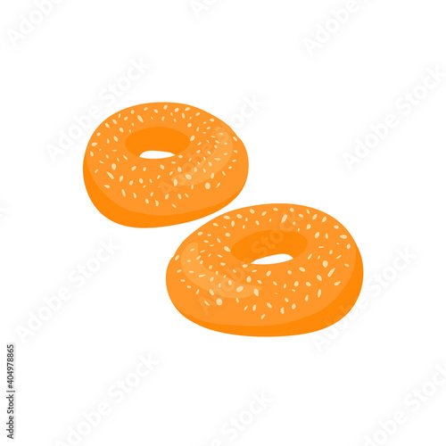 Bagel with sesame seeds. Fresh and delicious pastries. Cartoon icon isolated on white background. Vector illustration.