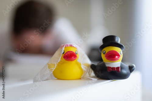 rubber ducks with wedding suits