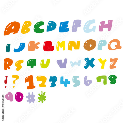 アルファベット 数字 文字 手描き ポップ 記号 カラフル