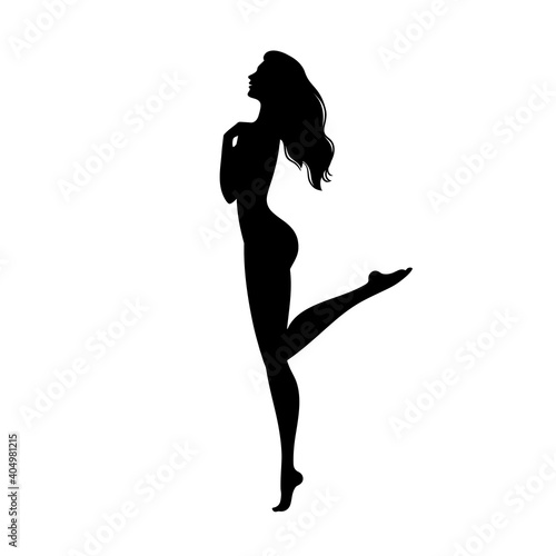 Black silhouette of a beautiful girl on a white background.Isolated vector illustration of a woman on a white background.