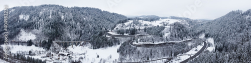 Höllental im Schwarzwald im Winter mit Schnee Panorama photo