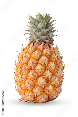Close up single whole baby pineapple isolated on white background with clipping path