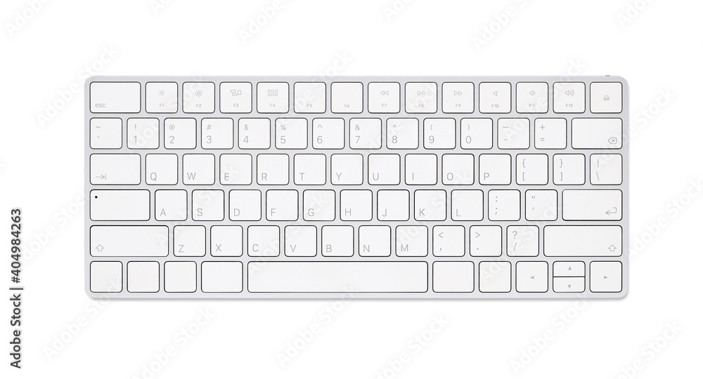 Close up white computer keyboard isolated on white background with clipping path - obrazy, fototapety, plakaty 