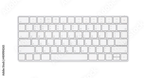 Close up white computer keyboard isolated on white background with clipping path