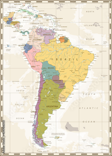 Old color map of South America