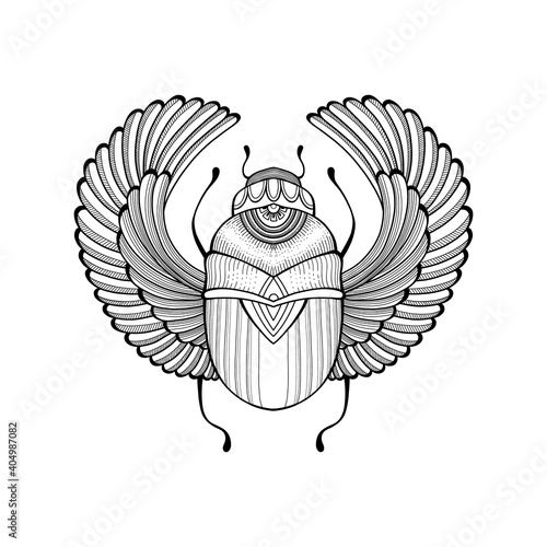 Egyptian Scarab Tattoo hand drawn outline design element.