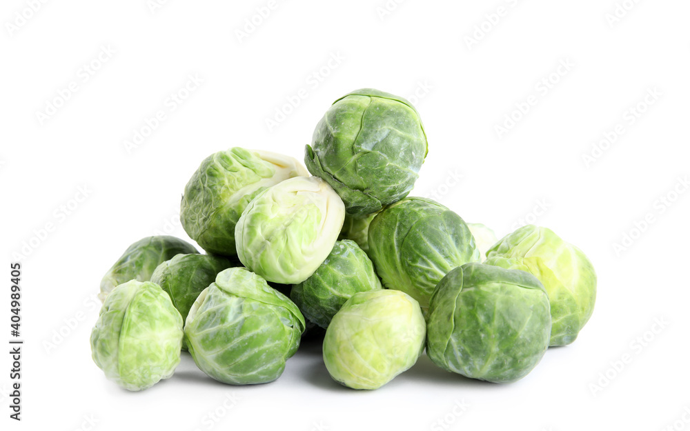Pile of fresh Brussels sprouts isolated on white Pile of fresh Brussels sprouts isolated on white