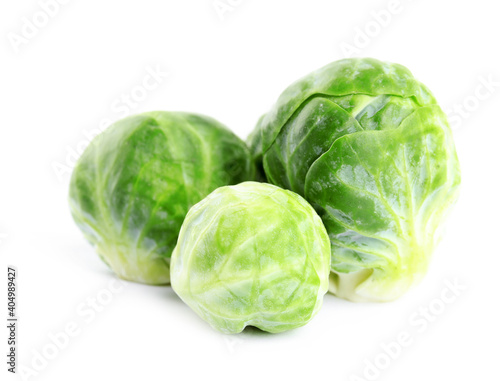 Fresh tasty Brussels sprouts isolated on white