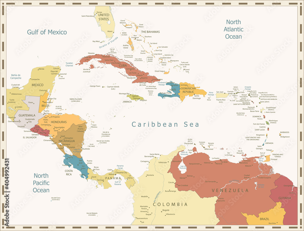 Retro Map of the Caribbean