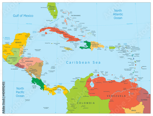 Canvas Print Map of the Caribbean