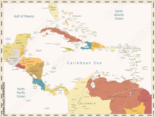 Retro Map of the Caribbean
