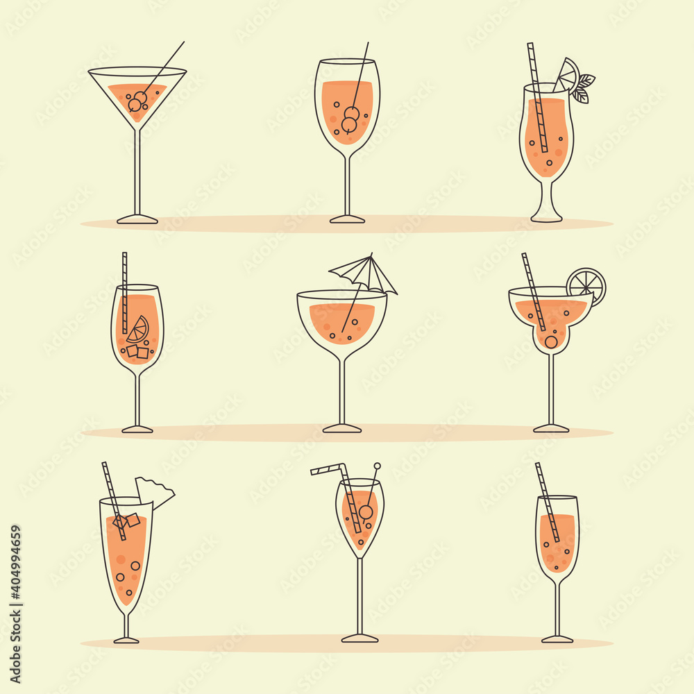 icon set of cocktails, colorful design icon set of cocktails, colorful design