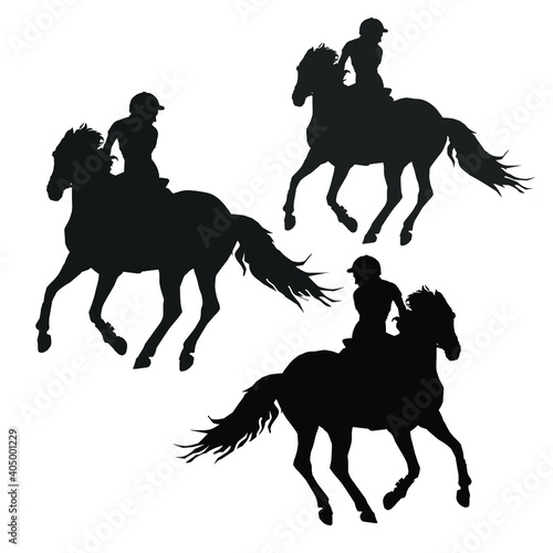 equestrian competitions, show jumping, women riders on horses, vector isolated images on a white background	
