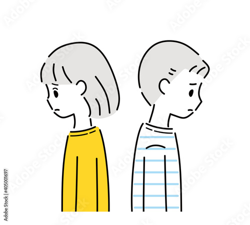 背中合わせのネガティブな男女