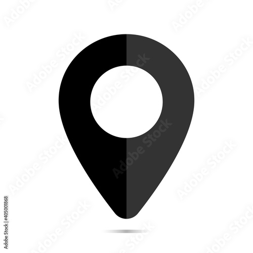 Black and white icon, label on the map. Illustration