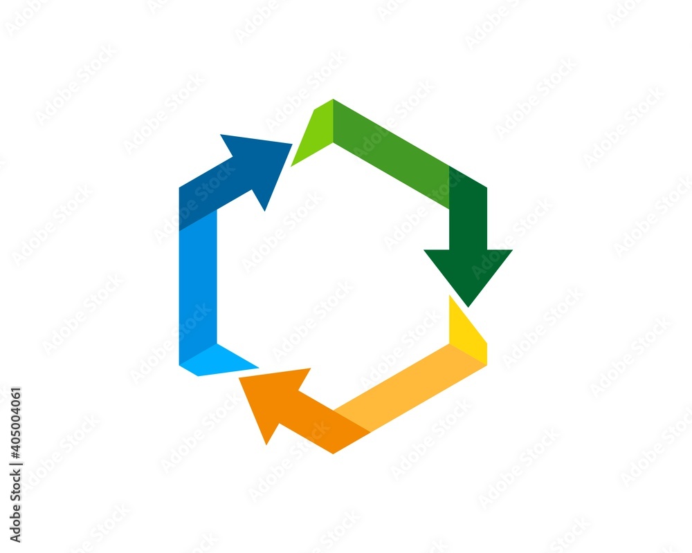 Hexagonal shape with three upside down arrow Hexagonal shape with three upside down arrow