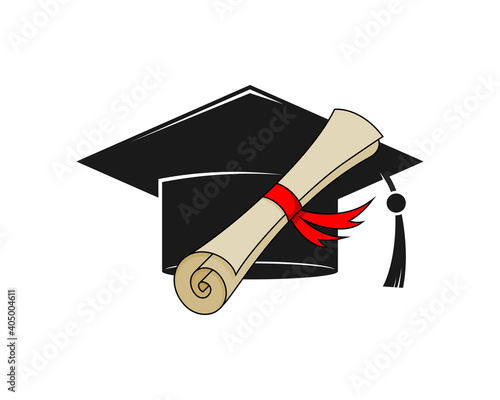 Graduation scroll with graduation hat logo