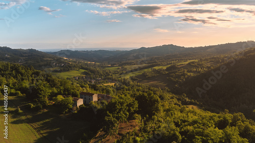 Aerial view of a hills landscape in Rossoreggio, Emilia-Romagna, Italy. photo