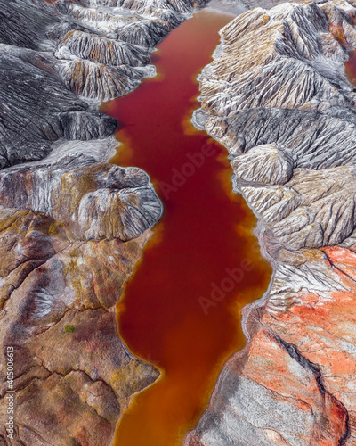 Aerial view of industrial landscape of refractory clays, Bogdanovich, Russia