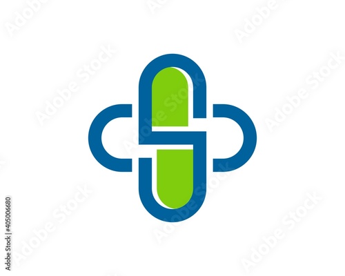 Medicine capsule with medical cross symbol