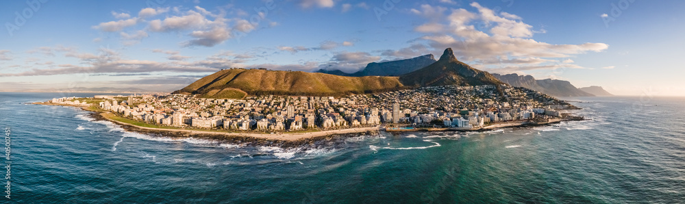 Panoramic aerial view of Lions Head from Sea Point Cape Town, South Africa