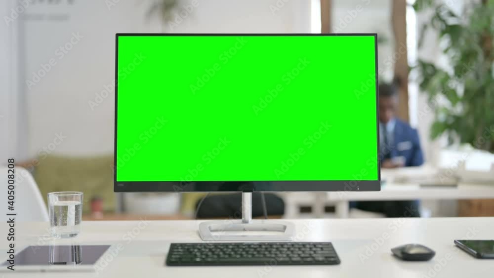 Close Up of Desktop with Green Chroma Key Screen Close Up of Desktop with Green Chroma Key Screen