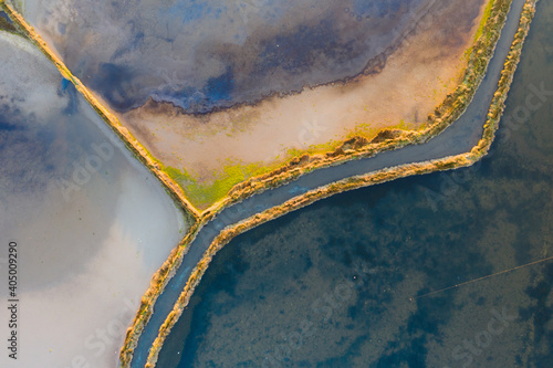 Aerial view of salt evaporation ponds in Aveiro, Portugal photo