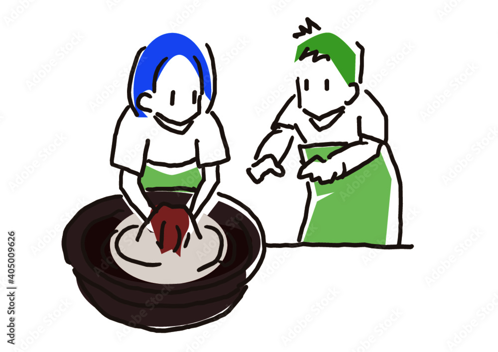 奄美大島紬の体験イラスト 染色体験する女性 Stock Vector Adobe Stock