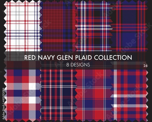 Red Navy Glen Plaid Tartan Seamless Pattern Collection